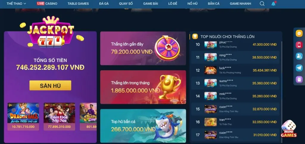 Các trò chơi Nổ Hũ (Slot Games) tại 7clubs web